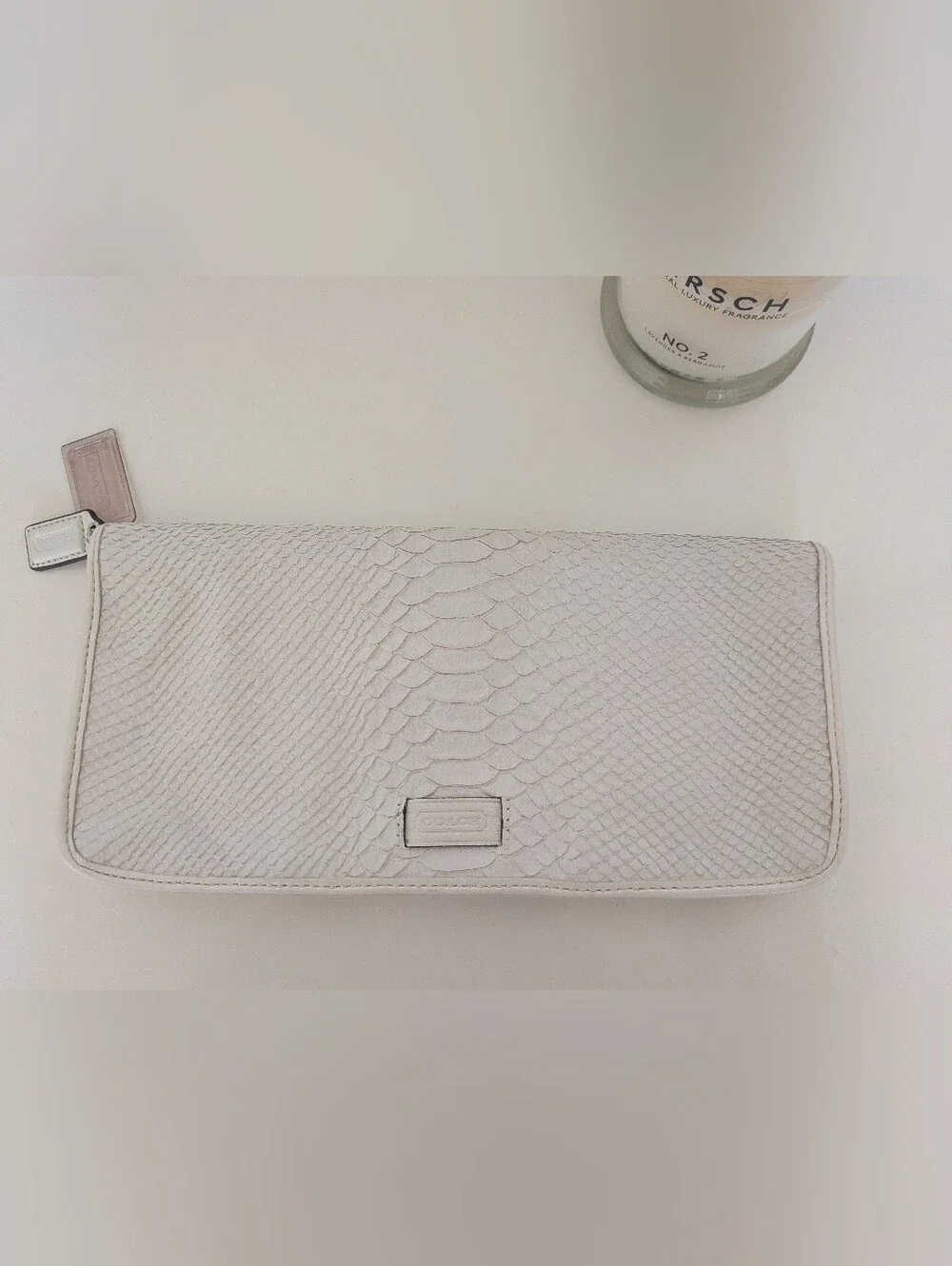 Coach Leather Lizard Embossed White Foldover Clutch